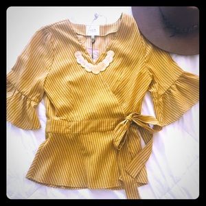 JOA -NWT - Vintage Look Yellow Stripe Wrap Top - S